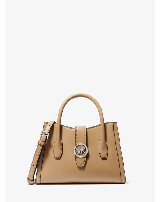 Michael Kors Gabby Small Faux Leather Satchel in Natural | Lyst