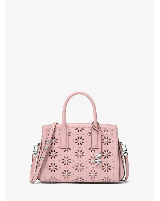 MICHAEL Michael Kors Pink Mk Laila Small Embellished Laser Cut Leather Satchel