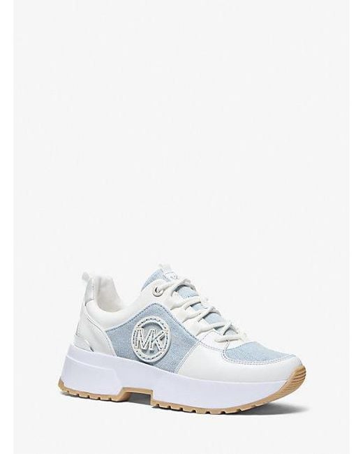 Michael Kors White Cosmo Two-tone Washed Denim Trainer