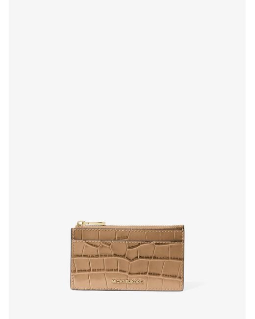 MICHAEL Michael Kors Natural Mk Jet Set Small Crocodile Embossed Leather Card Case
