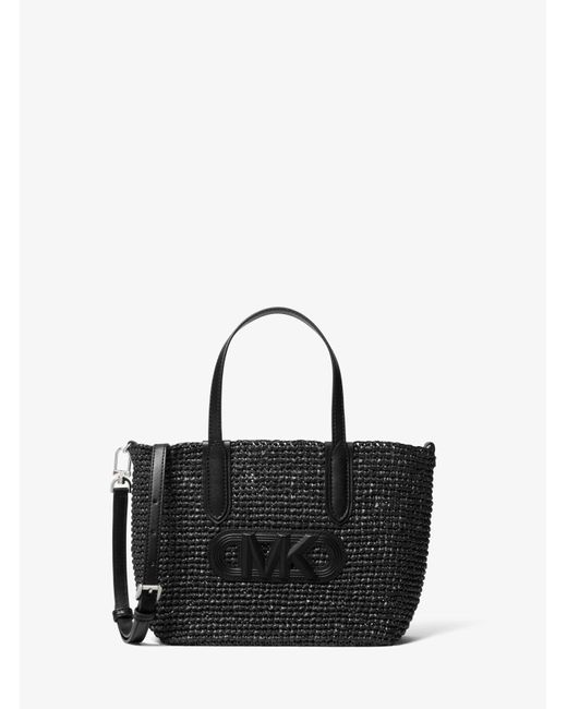 Michael Kors Black Eliza Extra-small Empire Logo Straw Tote Bag