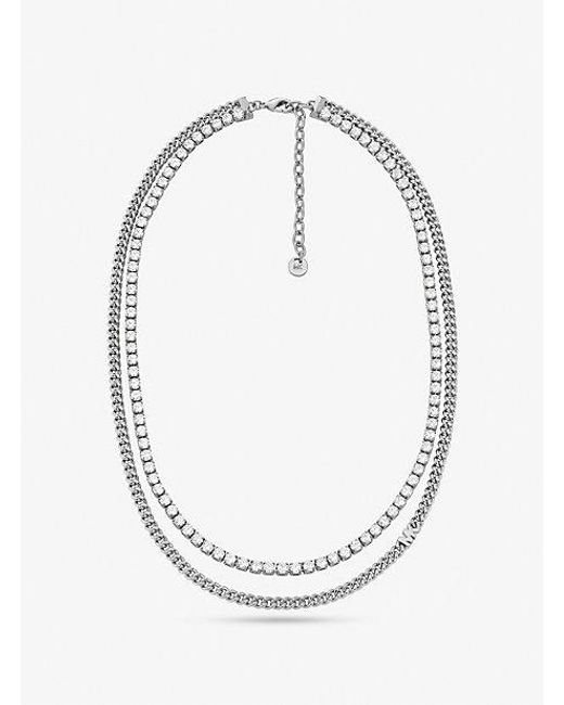 Michael Kors White Mk Precious Metal-Plated Brass Double Chain Tennis Necklace