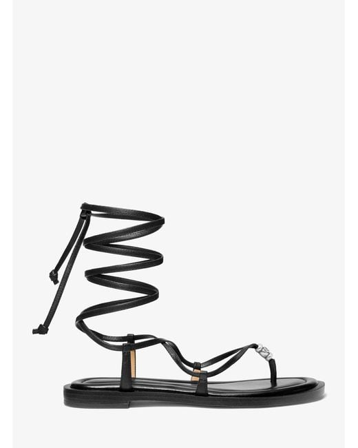 MICHAEL Michael Kors White Khloe Embellished Leather Lace-Up Sandal