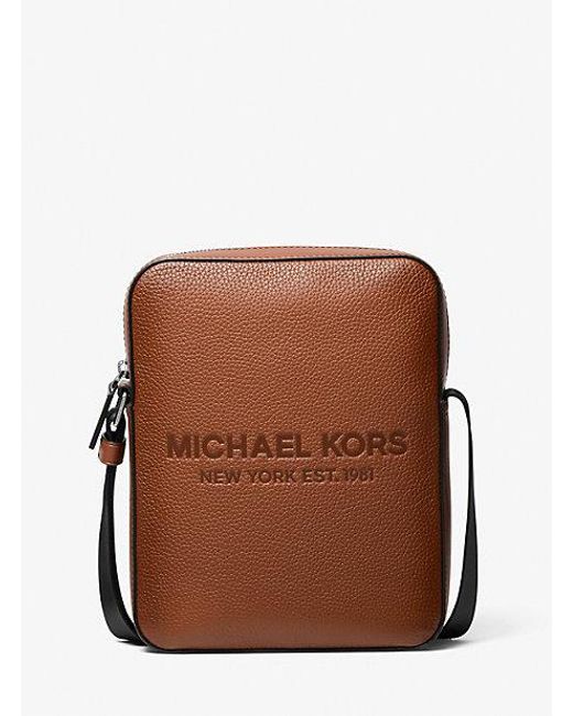 Michael Kors Brown Cooper Logo Embossed Pebbled Leather Flight Bag for men