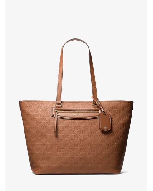 MICHAEL Michael Kors Brown Mk Jet Set Travel Extra-Large Logo Embossed Leather Tote Bag