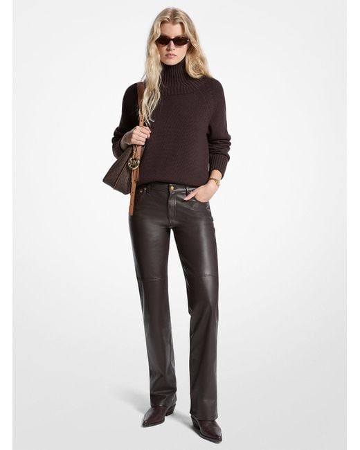 Mkpantalón De Piel De Pierna Recta MICHAEL Michael Kors de color Brown