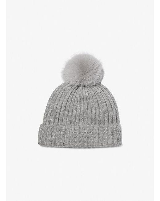 Michael Kors Gray Ribbed Cashmere Beanie Hat