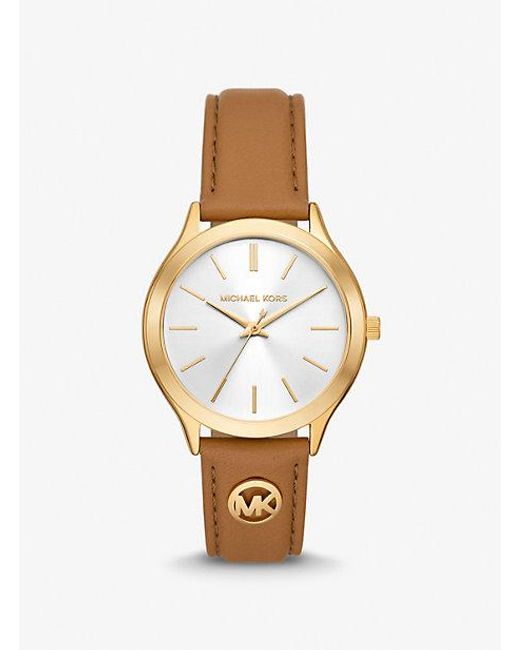 Michael Kors White Slim Runway Gold-tone And Leather Watch