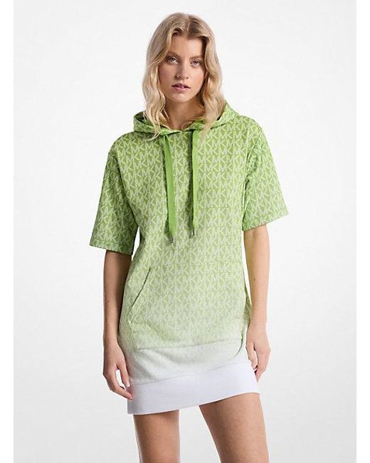 ombré signature logo cotton terry hoodie dress Michael Kors Ombré Signature Logo Cotton Terry Hoodie Dress in Green