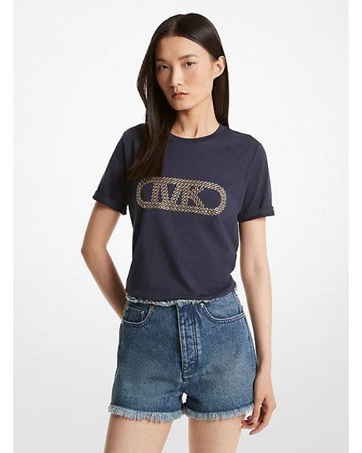 Michael Kors Blue Mk Grommeted Empire Logo Organic Cotton T-Shirt