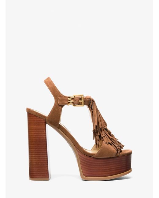 MICHAEL Michael Kors Brown Indra Fringed Suede Platform Sandal