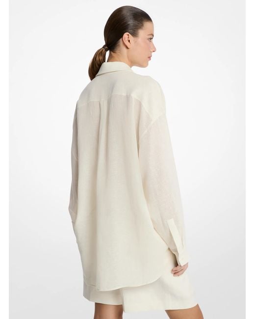Michael Kors Natural Mk Linen Crepe Gauze Boyfriend Shirt
