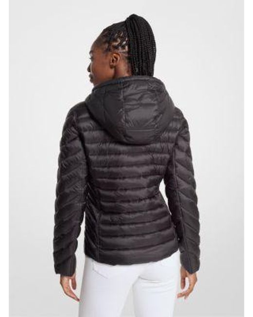 Michael Kors Black Chevron Logo Print Quilted Nylon Reversible Jacket