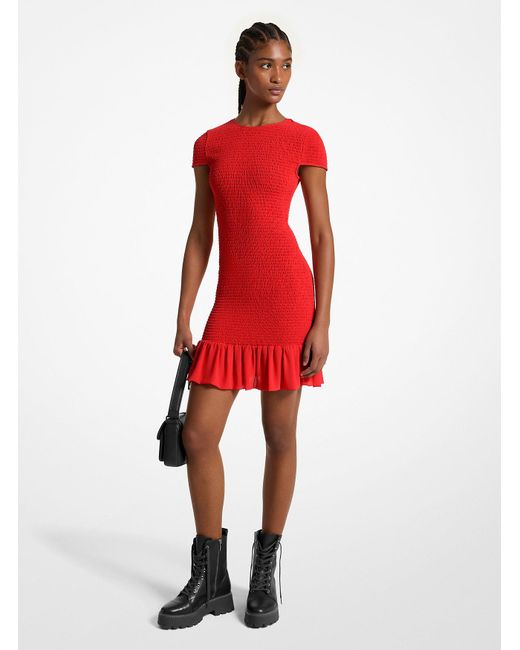 MICHAEL Michael Kors Red Mk Smocked Georgette Mini Dress