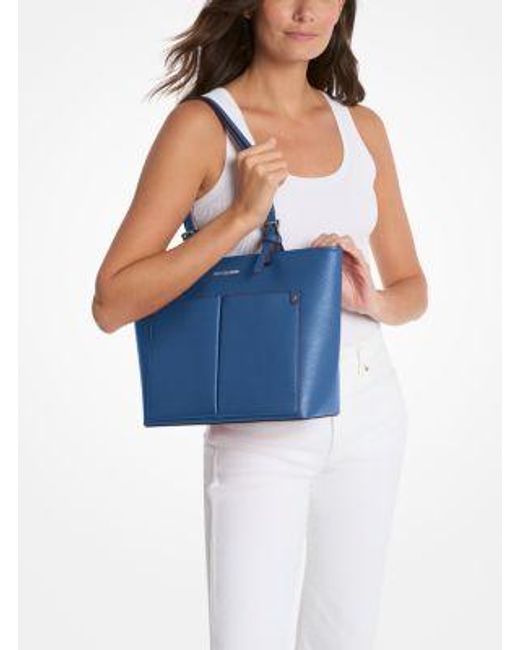 Michael Kors Blue Jet Set Medium Pocket Tote Bag