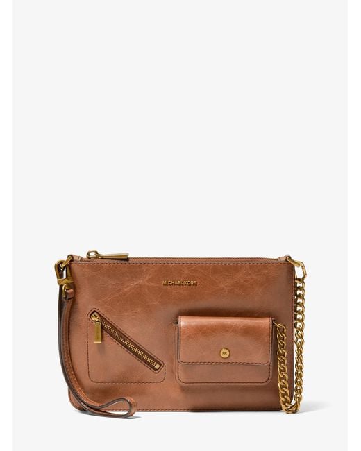 MICHAEL Michael Kors Brown Mk Jet Set Large Leather Convertible Zip Wristlet