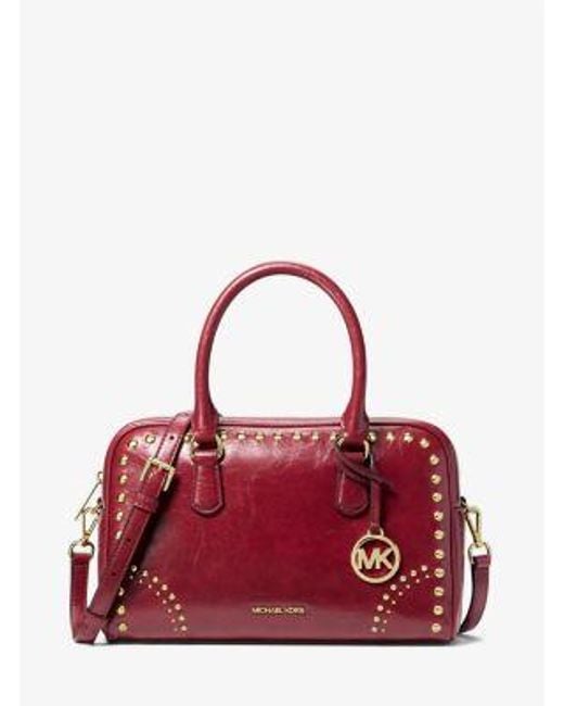 Michael Kors Red Thompson Medium Distressed Studded Satchel