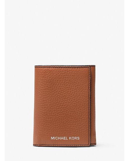 Michael Kors Brown Hudson Pebbled Leather Tri-fold Wallet for men