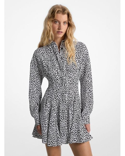 MICHAEL Michael Kors Gray Mk Cheetah Print Crepe Pleated Shirtdress