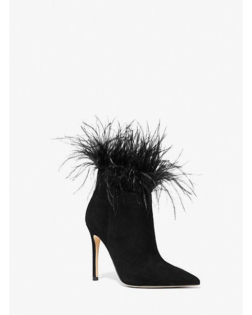Michael Kors White Whitby Feather Trim Suede Ankle Boot