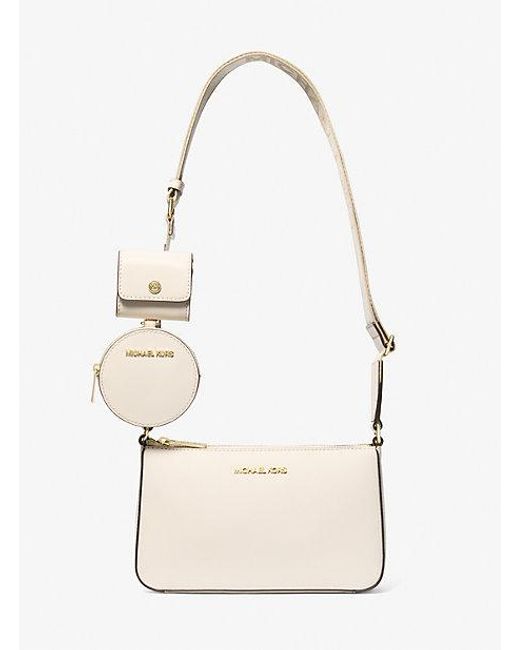 Michael Kors Natural Jet Set Saffiano Leather Crossbody Bag With Case For Apple Airpods Pro