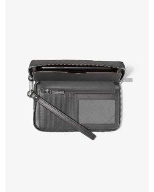 Michael Kors Gray Jet Set Large Metallic Signature Logo Stripe Smartphone Wallet