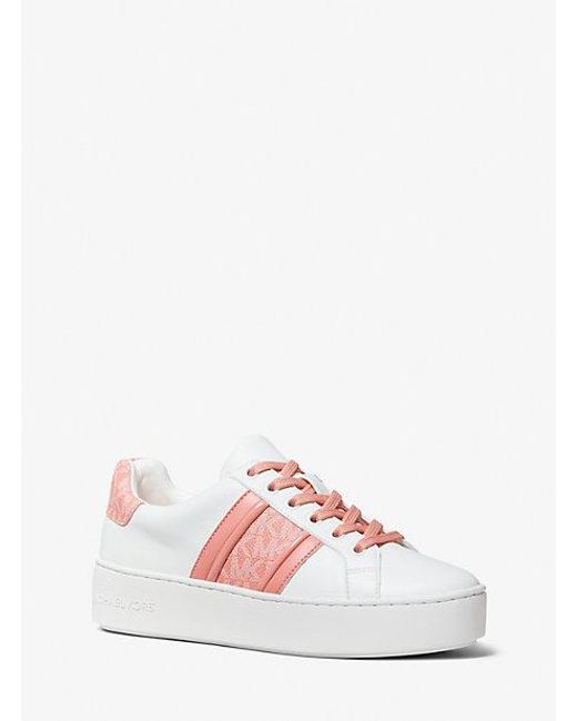 Michael Kors Pink Poppy Leather And Logo Stripe Sneaker