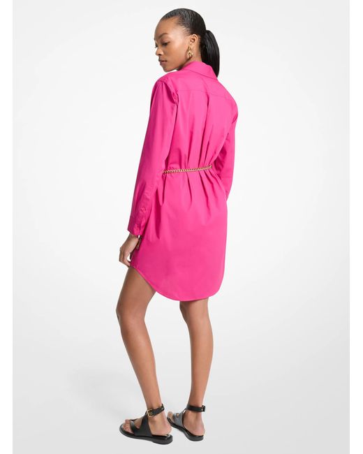 MICHAEL Michael Kors Pink Mk Stretch Cotton Belted Shirtdress