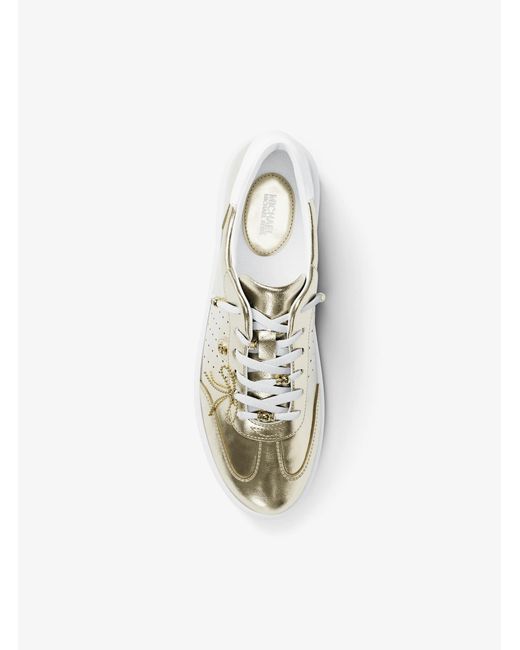 MICHAEL Michael Kors White Mk Scotty Embellished Metallic Leather Trainers