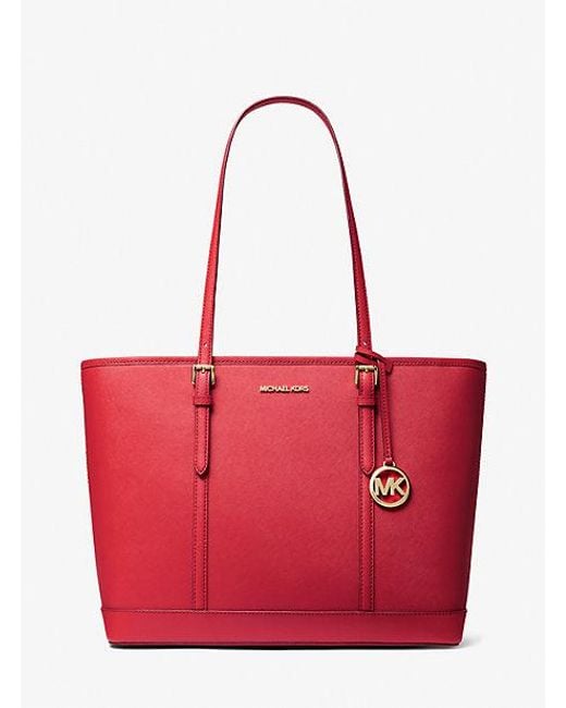 Michael Kors Red Jet Set Travel Large Saffiano Leather Tote Bag