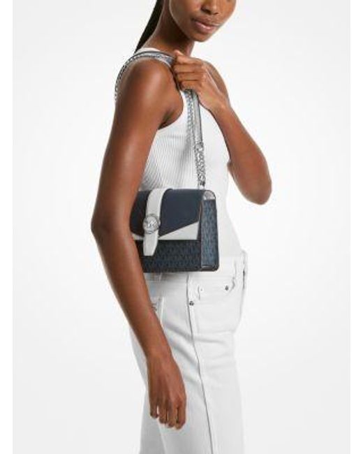 Michael Kors Blue Greenwich Small Color-Block Signature Logo Crossbody Bag