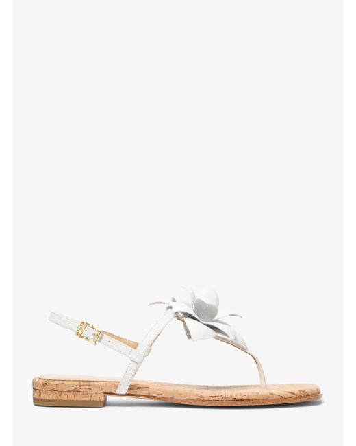MICHAEL Michael Kors White Mk Jacie Floral Embellished Leather T-Strap Sandal