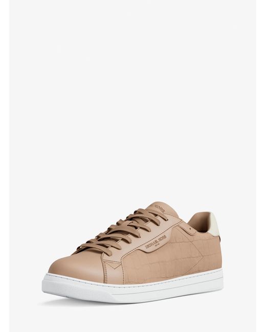 Michael Kors Natural Mk Keating Crocodile Embossed Suede And Leather Trainers for men