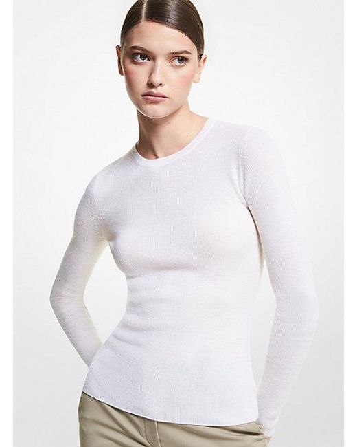 Michael Kors White Hutton Featherweight Cashmere Sweater