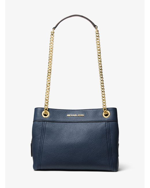 Michael Kors Blue Jet Set Medium Pebbled Leather Chain Shoulder Bag