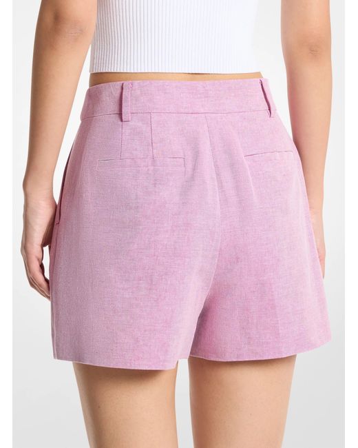 MICHAEL Michael Kors Pink Mk Pleated Linen And Cotton Shorts