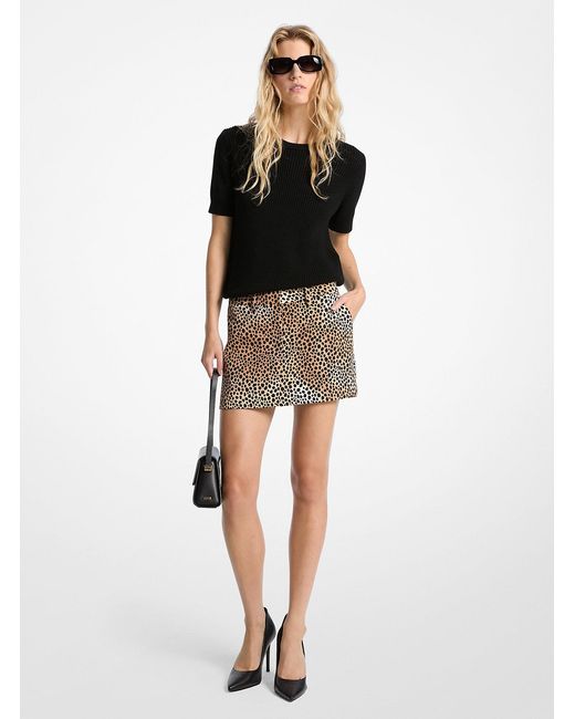 MICHAEL Michael Kors Black Mk Cheetah Print Stretch Crepe Mini Skirt