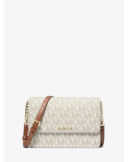 Michael Kors Outlet Natural Mk Daniela Large Signature Logo Crossbody Bag