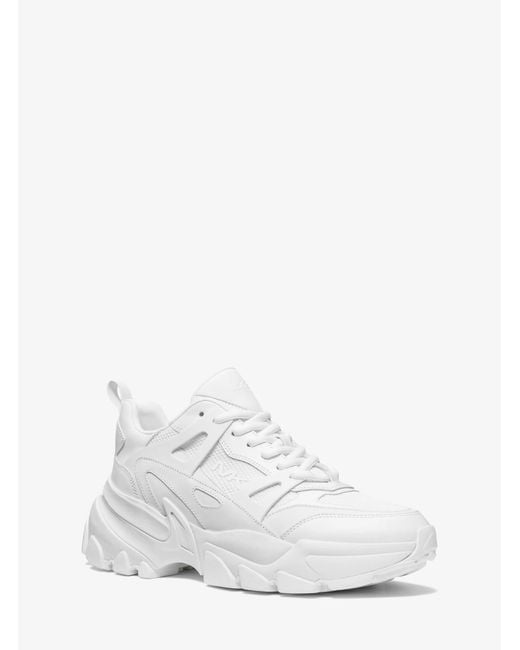 Michael Kors White Nick Faux Leather And Mesh Trainer for men