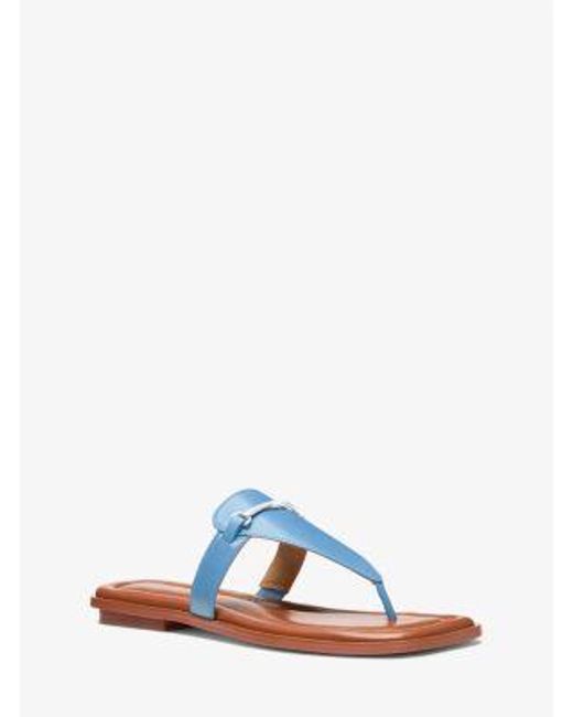 Michael Kors White Mk Lena Leather T-Strap Sandal