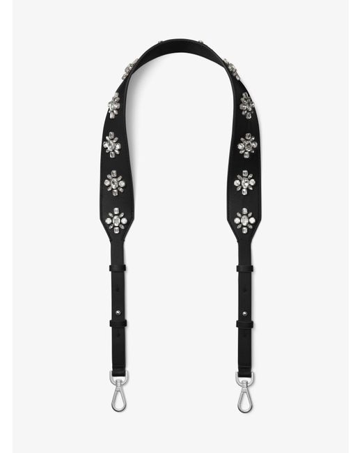 Michael Kors Black Floral-embellished Leather Handbag Strap