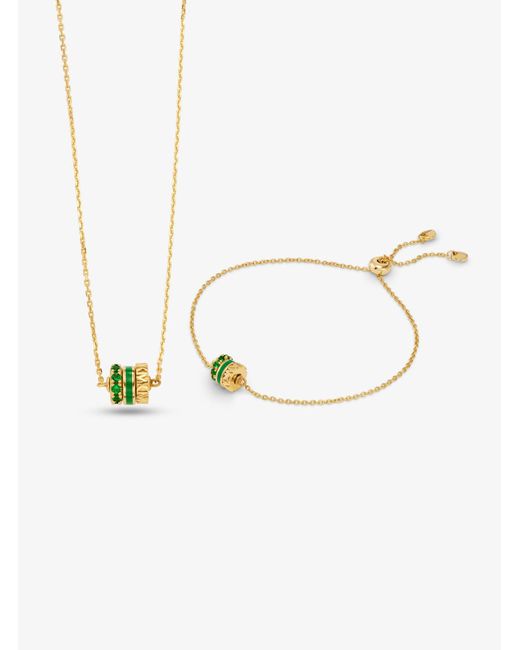 Michael Kors White 14k Gold-plated Sterling Silver Crystal Pendant Necklace And Bracelet Set