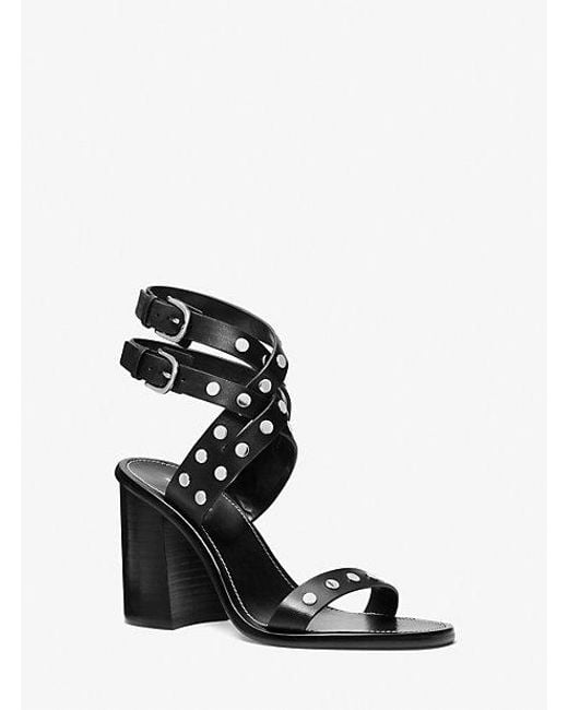 Michael Kors White Irene Studded Leather Block Heel Sandal