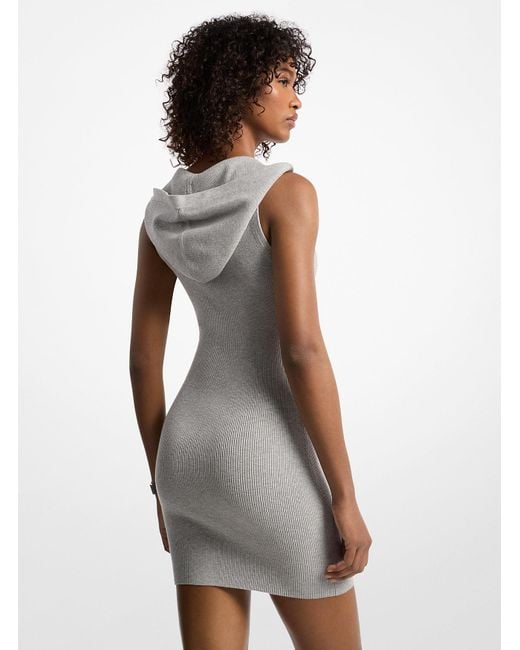 Mk Robe À Capuche En Viscose Extensible Côtelée MICHAEL Michael Kors en coloris White
