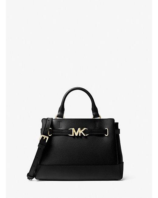 Michael Kors Black Reed Small Two-tone Pebbled Leather Belted Satchel