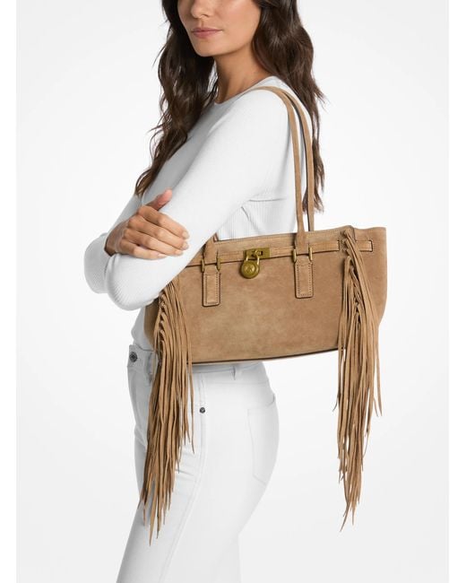 MICHAEL Michael Kors White Hamilton Moderne Small Fringed Suede Satchel
