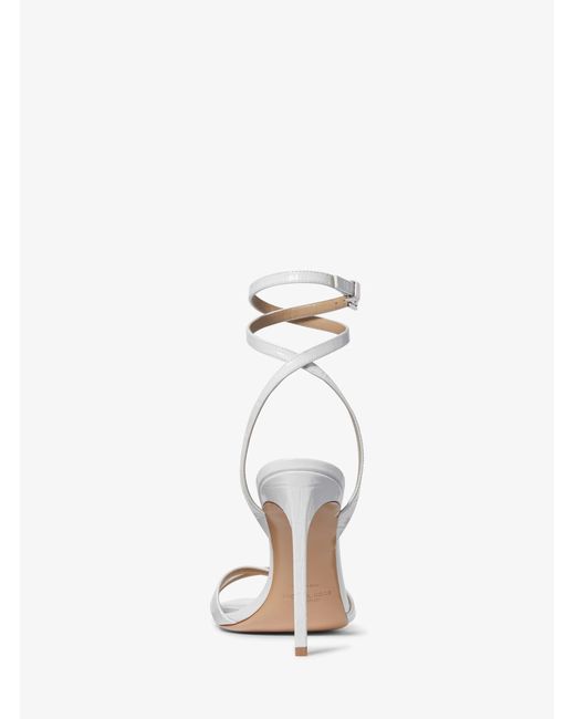 Michael Kors White Chrissy Crocodile Embossed Leather Sandal