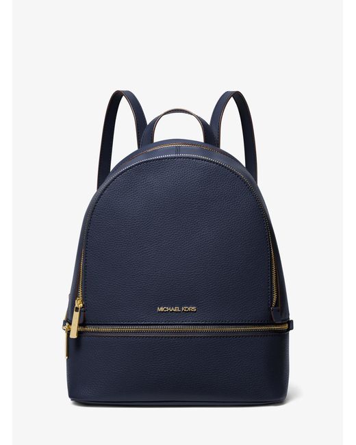 Michael Kors Outlet Blue Mk Rhea Medium Pebbled Leather Backpack