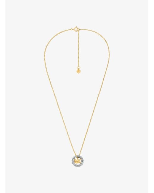 Michael Kors White Pavé And Logo Charm Two-Tone Necklace
