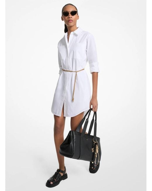 MICHAEL Michael Kors White Mk Stretch Cotton Belted Shirtdress